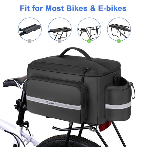 MOSISO Bike Rack Bag with Rain Cover, 13L Waterproof Bike Rear Seat Bags Bicycle Trunk Bag with Water Bottle Holder, Cycling Handbag with Reflective Strips&Shoulder Strap for Commuter Travel, Black