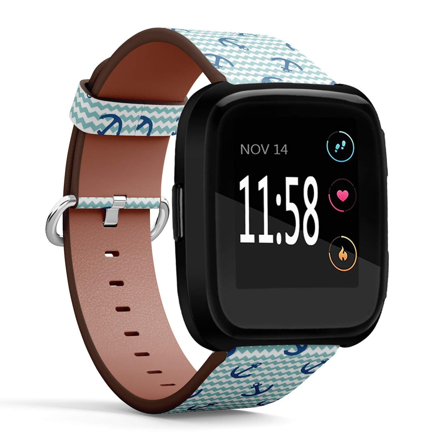 Compatible with Fitbit Versa, Versa 2, Versa Lite - Quick Release Leather Wristband Bracelet Replacement Accessory Band - Tile Sailor Anchor