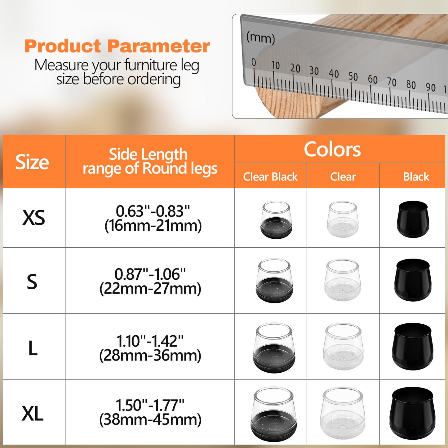 16pcs Chair Leg Protectors for Carpet, Round Bar Stools Feet Glides Covers Caps Furniture Foot Sliders with Plastic Pads, Damage-Free Move on Carpets (Fit:5/8"~13/16", Black Bottom)