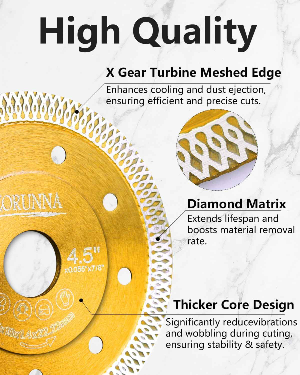 ZORUNNA 5Pcs Diamond Blade for Angle Grinder, Super Thin 4.5" Diamond Blade for Grinder, Chip-Free Tile Cutting Blade for Dry and Wet Cutting Porcelain Ceramic Granite Marble Tile