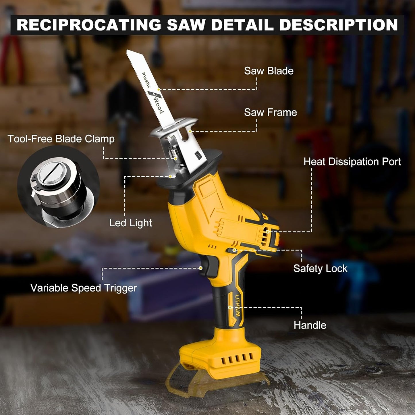 Dewalt 20V Cordless Reciprocating Saw - 150W Variable Speed Cutting Tool with 4 Blades for Wood, Metal & PVC