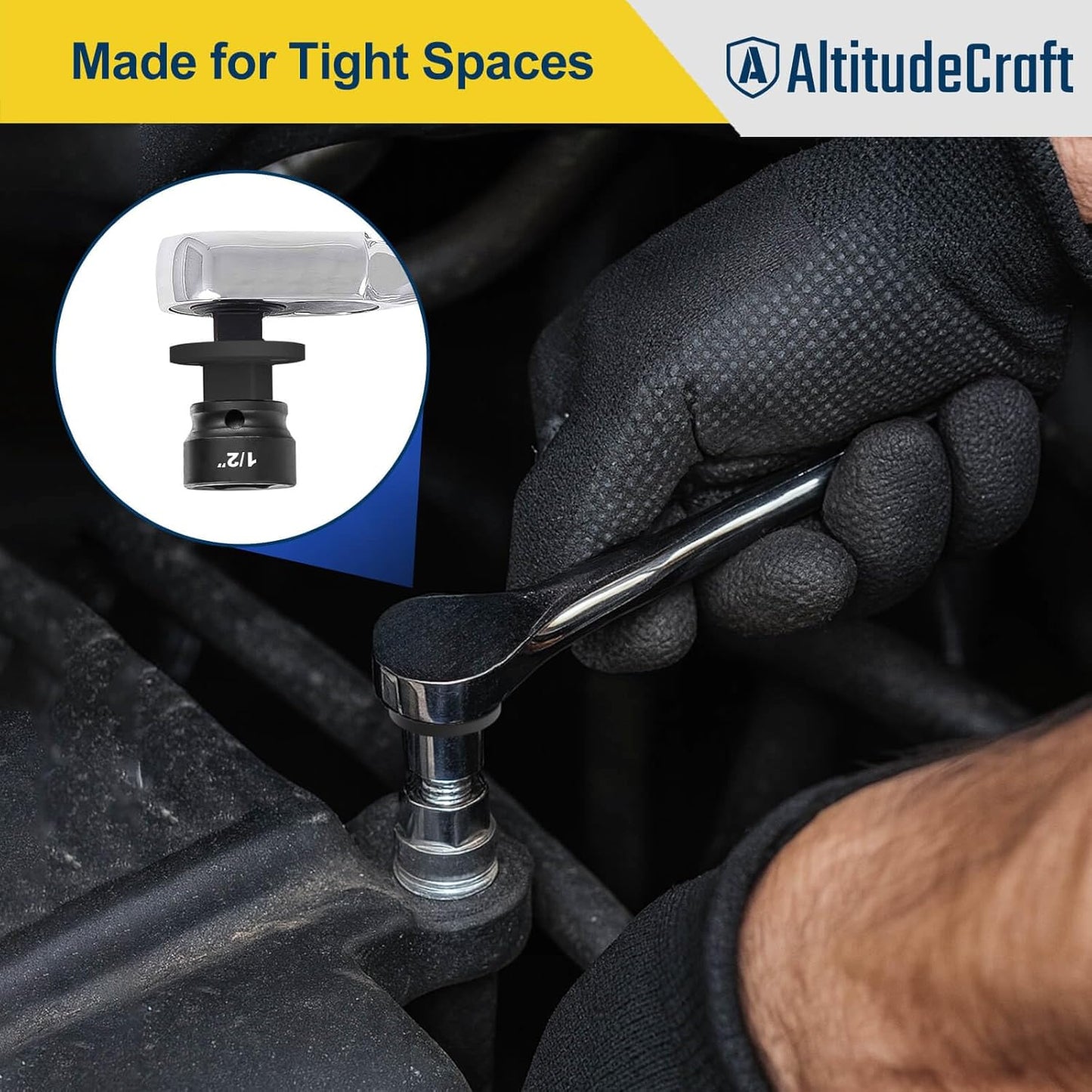 Low Profile Impact Socket Adapter Set - 4PC Drive Ratchet Adapters for Tight Spaces, 3/8" to 1/2", 1/4" to 3/8", 3/4" to 1", 1/2" to 3/4"