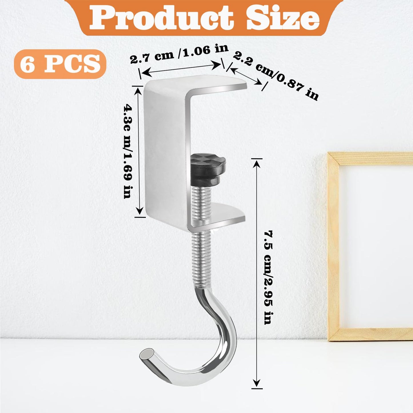 Vinommart 6 Pcs Adjustable Table Hooks for Hanging Bags, Heavy Duty Metal Backpack Hooks for Desk