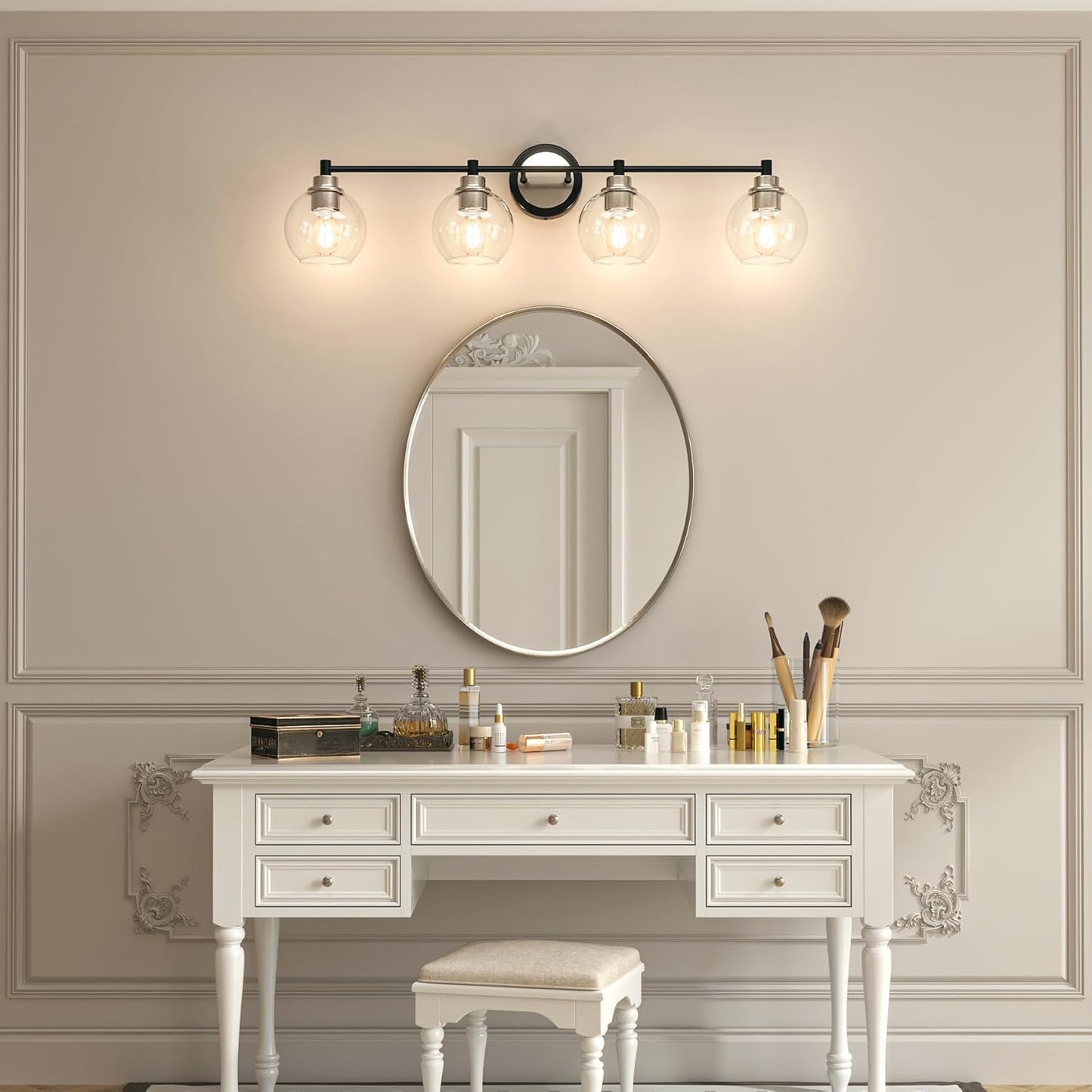 3-Light Vanity Bathroom Light Fixture with Globe Glass Shades - Brushed Nickel, ETL Certified