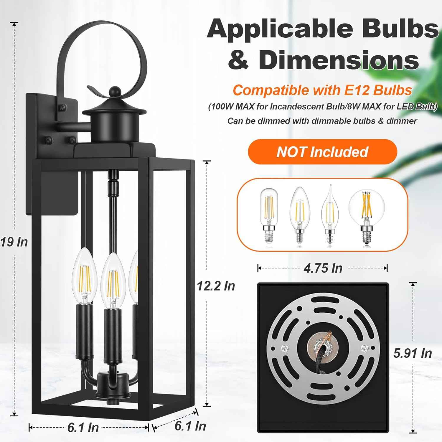 3-Light Waterproof Outdoor Wall Lantern - Black Sconce Fixture for Porch & Garage