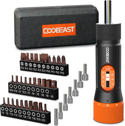 49-Piece Torque Screwdriver Set with 10-70 Inch Pound Torque Wrench & S2 Bits for Bike Repair