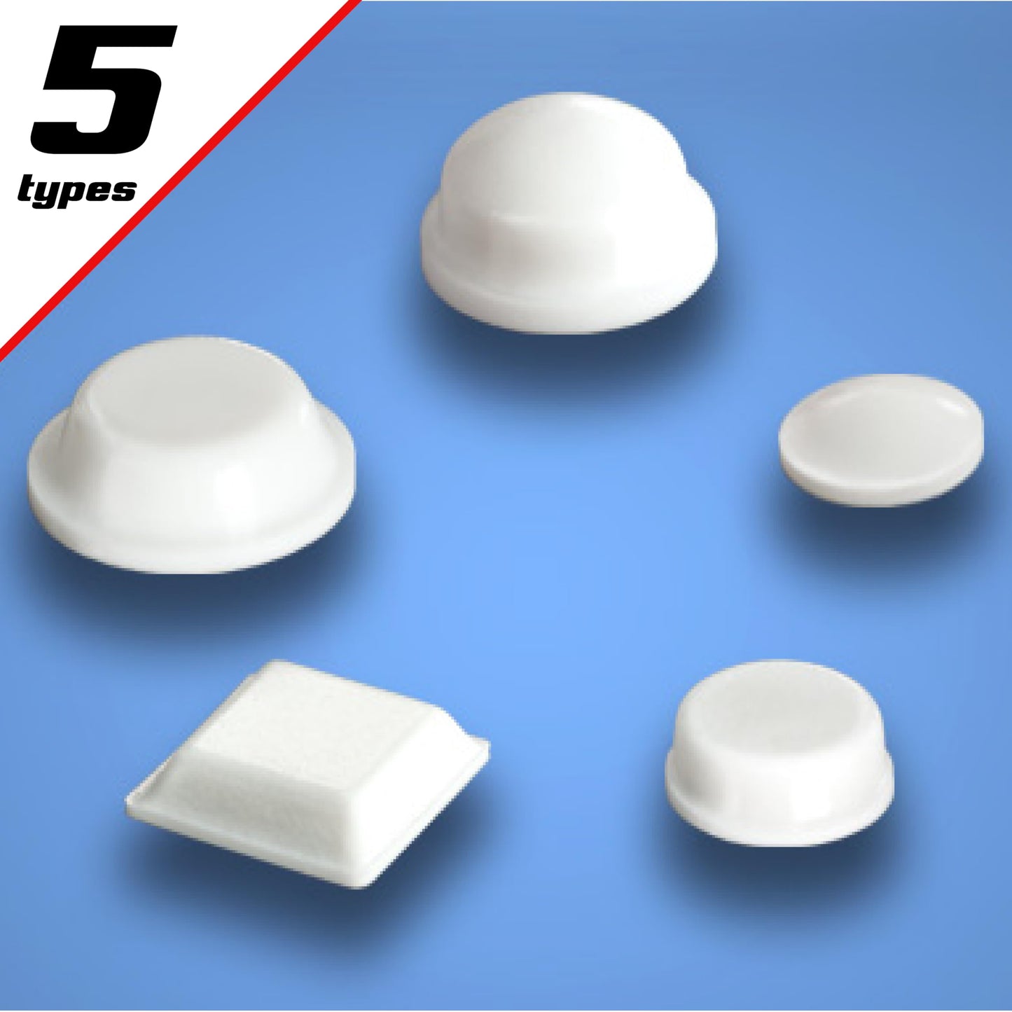White Adhesive Bumper Pads 106-PC Combo Pack (Round, Spherical, Square) - Sound Dampening Transparent Rubber Feet for Cabinet Doors, Drawers, Glass Tops, Picture Frames, Cutting Boards