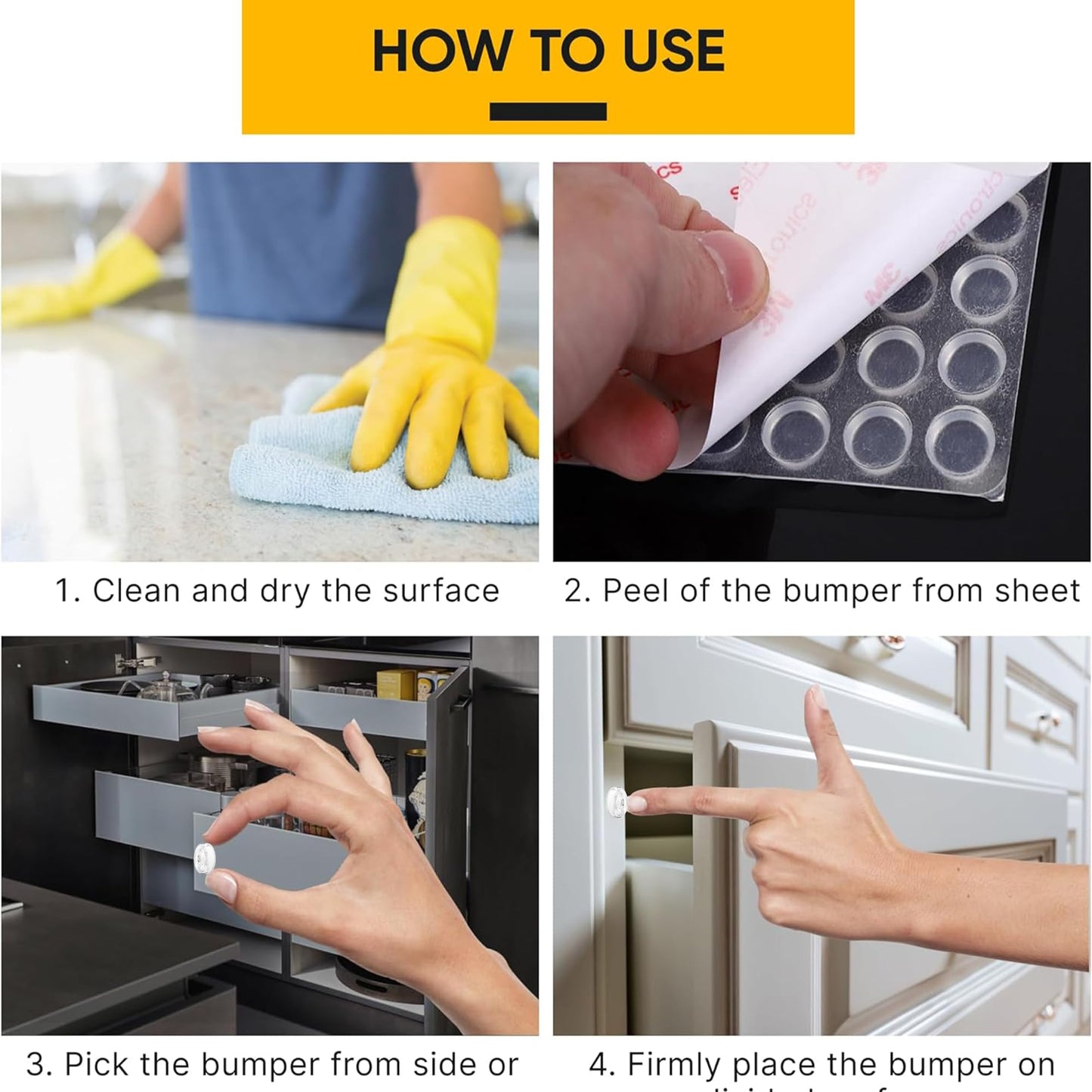 74 Clear Silicone Bumpers & Wall Protectors – 5‑Shape Self‑Adhesive Pads for Cabinets, Doors, Drawers & Furniture – Noise Dampening & Surface Protection by Vellax