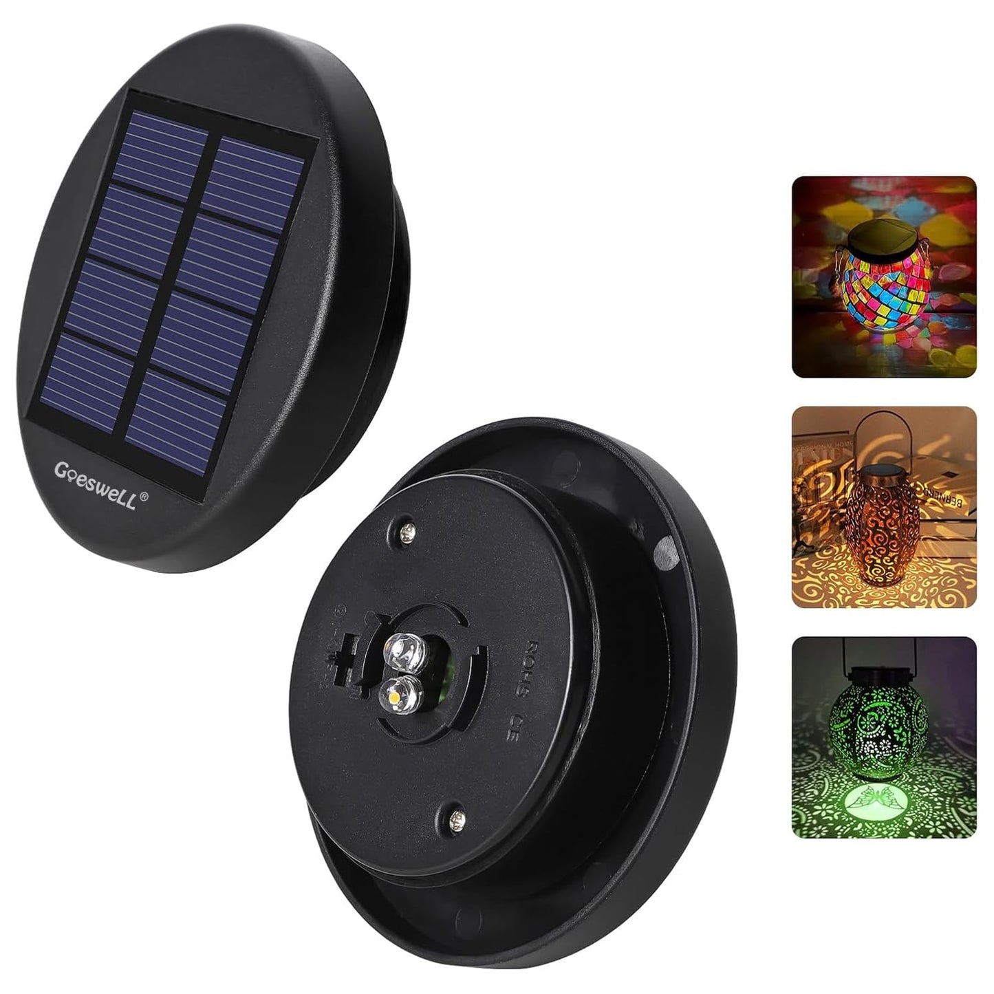 Solar Lights Replacement Parts for Lanterns: 2.83 in Replacement Tops with Warm White & RGB LED Light for Outdoor-2 Pack Waterproof Lid Caps for 2.36 in, 2.42 in, 2.5 in, 2.76 in, 2.83 in Lantern Port