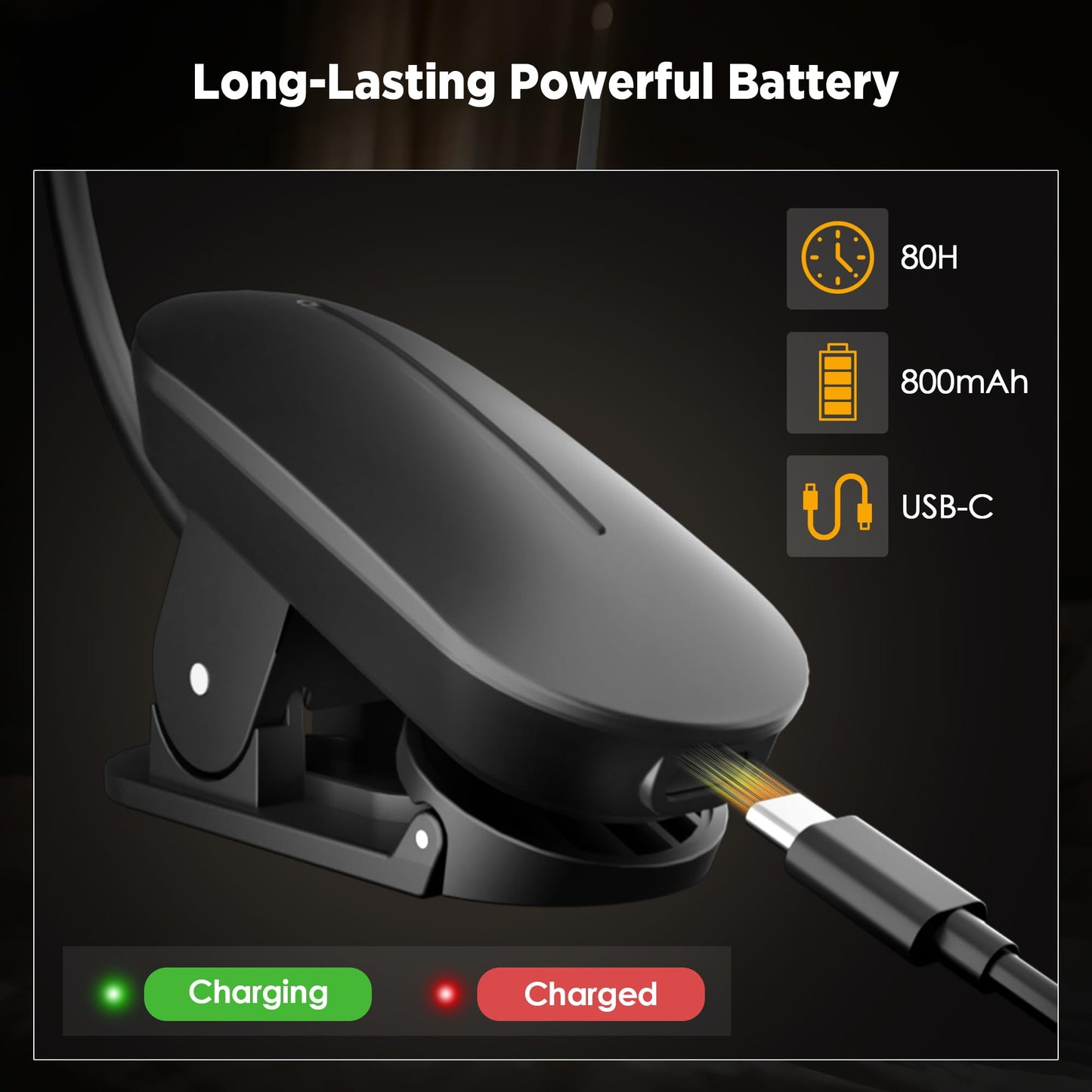 Book Light for Reading at Night - 3 Color Modes & 70 Hours Runtime Reading light for books in bed, Rechargeable LED Book Light Clip On with Flexible Neck, Eye-Care, Gift for Book Lovers, Matte Black