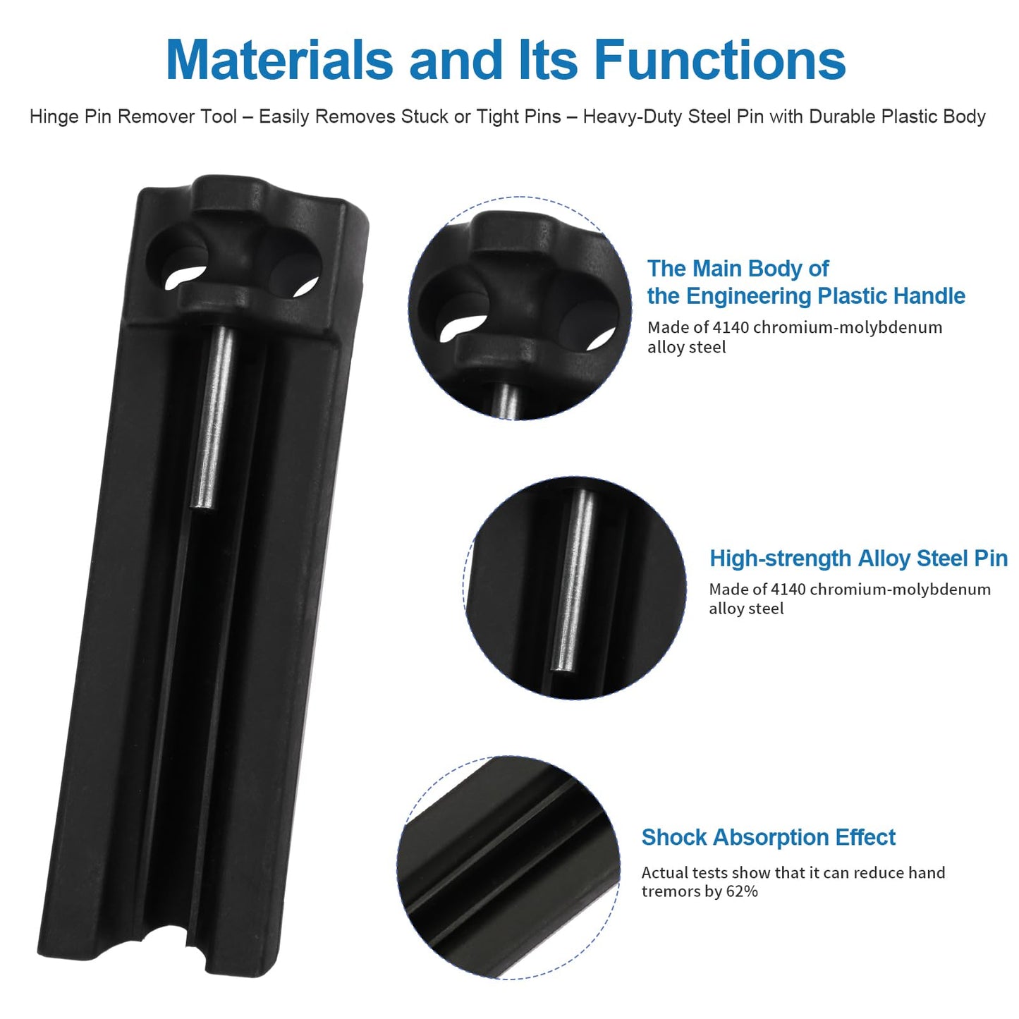 Door Hinge Pin Remover Tool Fit for Hinge Outlet Pin Popper, Heavy-Duty Alloy Steel Pin with Durable - Design Ergonomic Door Pin Popper Hinge Removal Tool, 1 Pcs