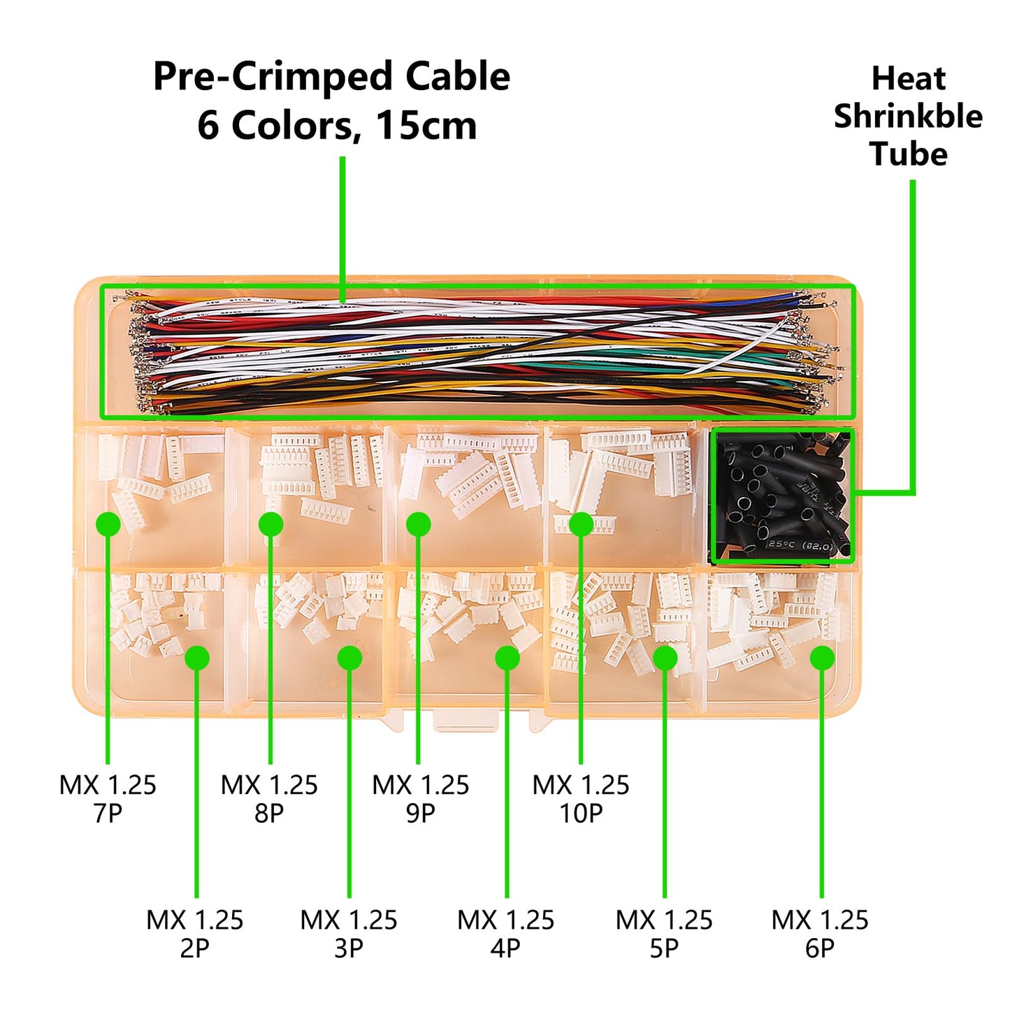 1.25mm Connectors Plug Kit 1.25mm Pitch Connectors and Pre-Crimped Cables Compatible with JST Molex PicoBlade 1.25mm 15cm Pre-Crimped Cable Wire