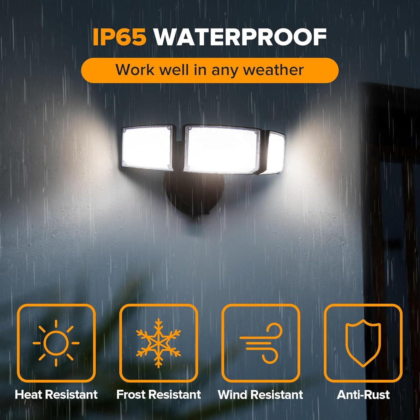 75W LED Flood Light - 8000 Lumen Outdoor Security Light with 3 Adjustable Heads, IP65 Waterproof for Garage, Yard & Patio - 5000K Daylight