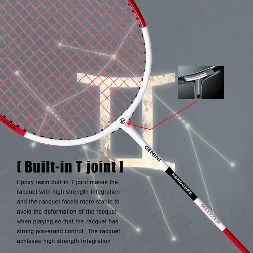 ALPSPORT Gemini 4U G5 Graphite Badminton Rackets Sets of 2, Composite Carbon Fiber Racquets with 1 PVC Bag, 2 Tied Grips Tapes, Padel Raket for Sports Training (Red)