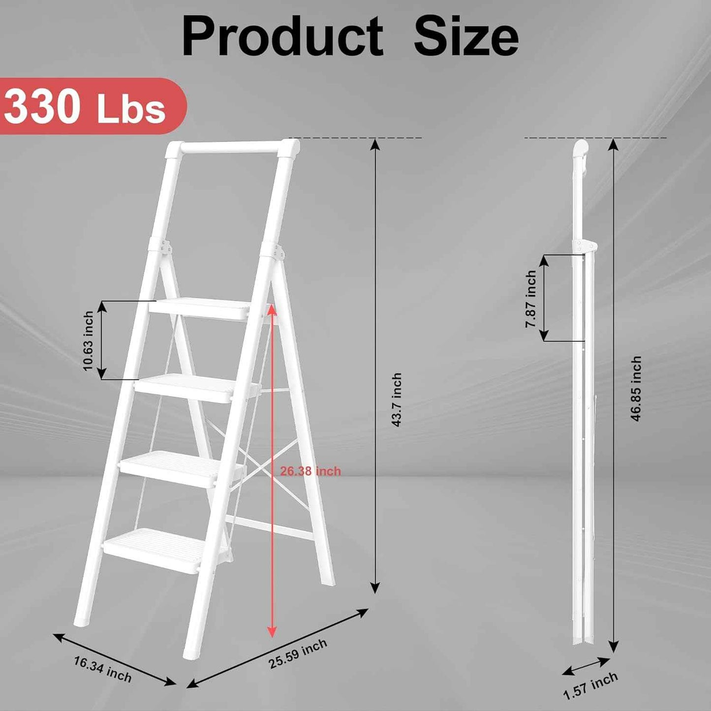 DIAMONDFORGE 4-Step Folding Ladder - Sturdy Steel Construction, Anti-Slip Pedals & Feet, Handgrip - Home Use, White & Red