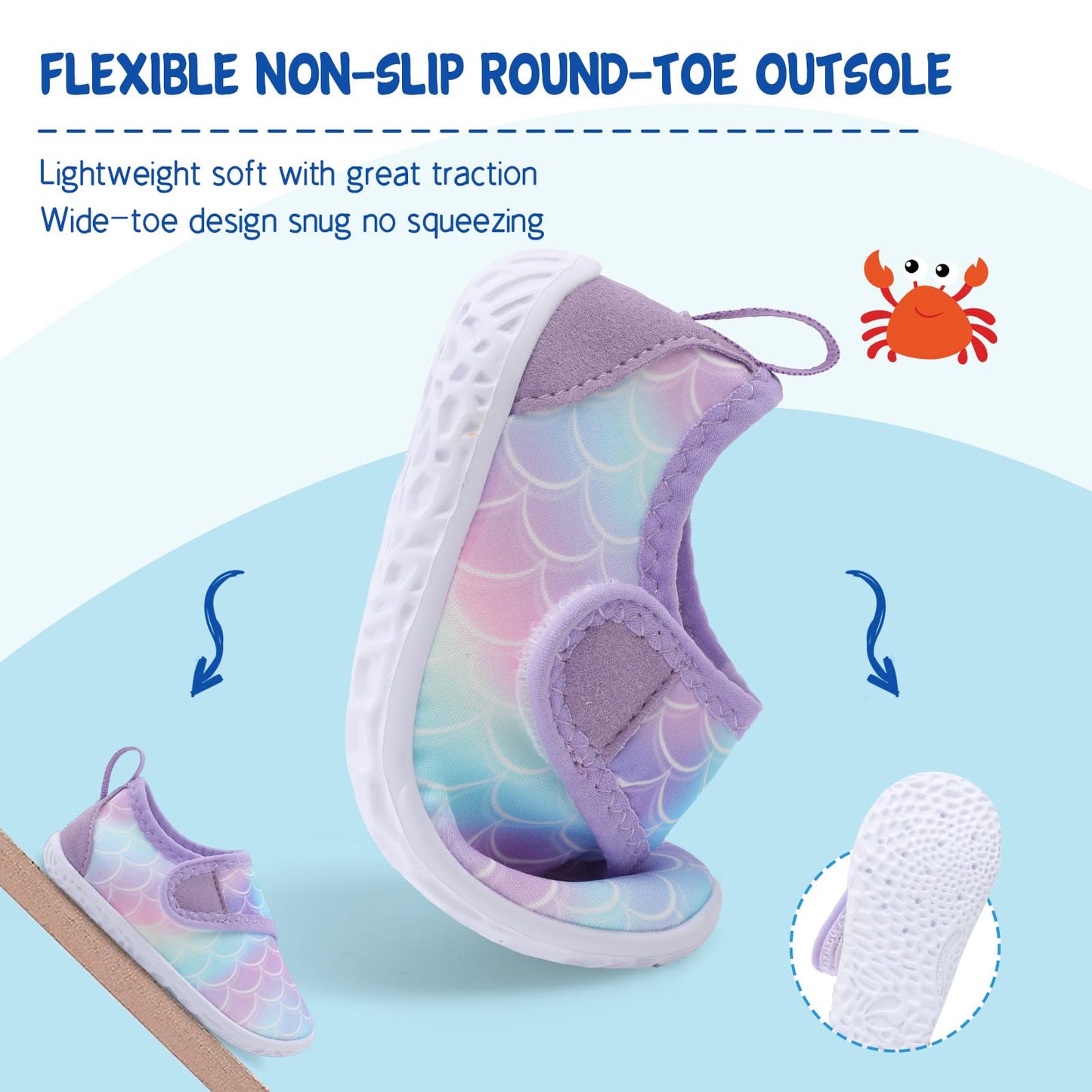 LeIsfIt Kids Water Shoes Toddler Girls Boys Swim Shoes Outdoor Quick-Dry Breathable Aqua Socks for Beach Pool Surf, Purple Scale, 12 Little Kid