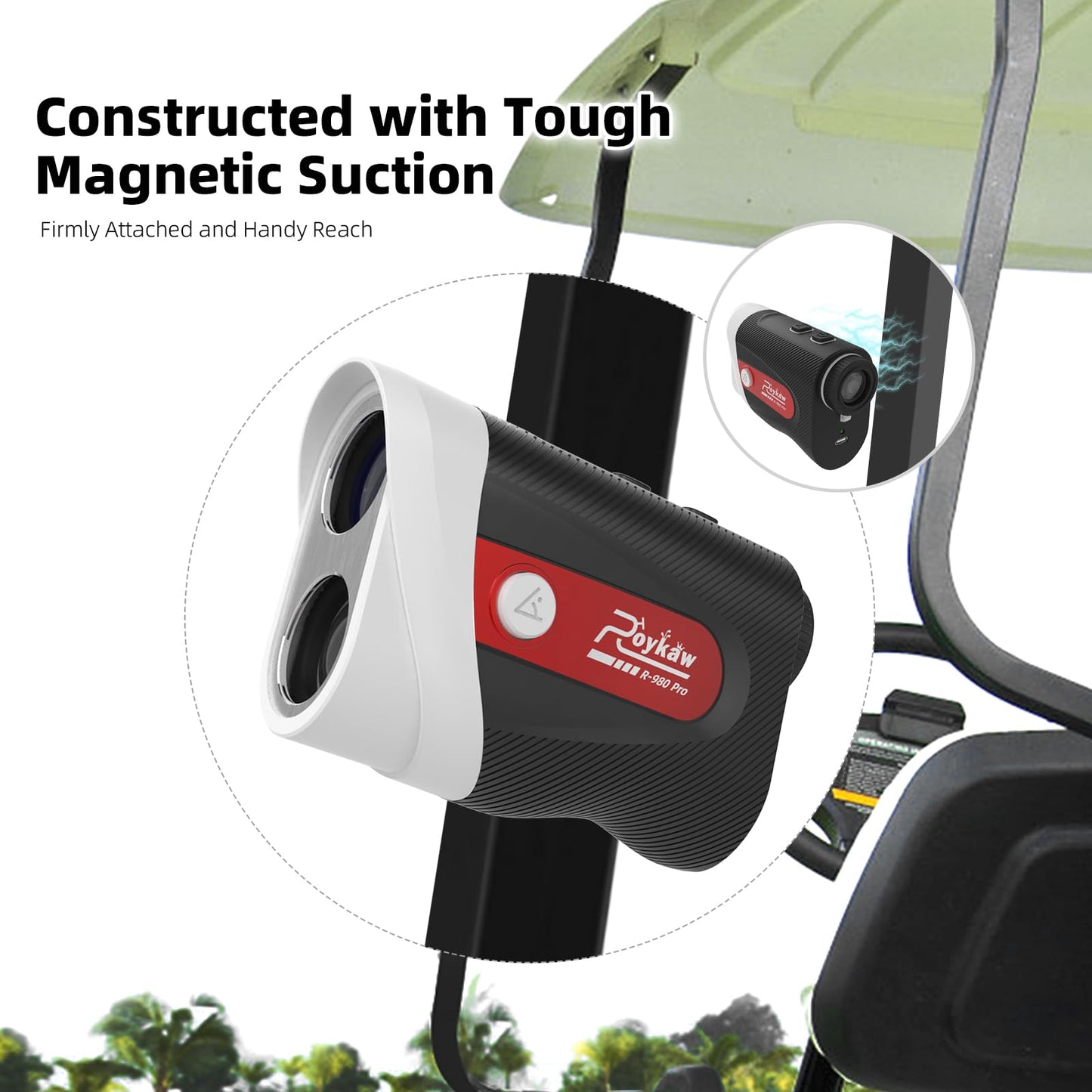 Roykaw Range Finder Golf Rangefinder with Slope, 1200 Yards Laser Range Finder, Rechargeable Range Finders for Golf/Hunting,7X Magnification,Flag Pole Lock Vibration, Self w/Magnet, Waterproof