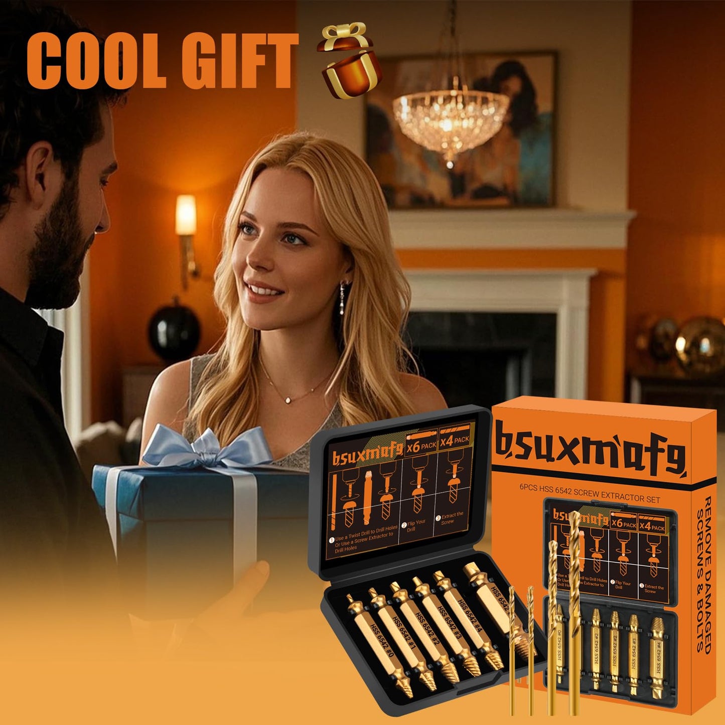 BSUXMAFG 10 PCS Damaged Screw Extractor Set, Screw Extractor Remover Kit for Stripped Screws & Drill Bit Tools, Cool Stuff Gadgets for Men Dad Boyfriend Father Husband, Mens Gifts