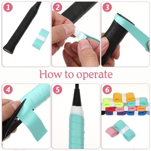 Exclaith 100 Pieces Tennis Racket Grip Tape Precut Tennis Badminton Racket Overgrips for Badminton Squash Rackets, 10 Colors