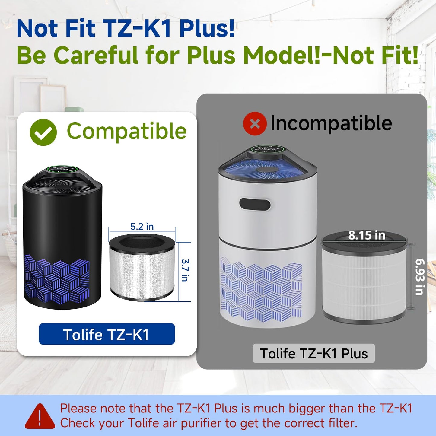 TZ-K1 Replacement Filter Compatible with ToLife TZ-K1 Filter, with FreAire KN6391, with Aroeve MK01 MK06 MG01JH Filter, 3-in-1 H13 HEPA Filter 360° Rotating, Activated Carbon and Pre-filter, 3 Pack