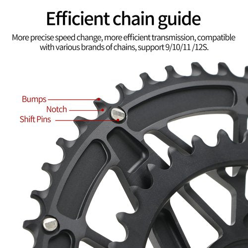IKUOS Road Bike Crankset, 170mm Crankset, Direct-Mounted Crankset, 9/10/11/12S, 50-34T/52-36T/53-39T, Hollow One-piece Double Disc (52-36T)