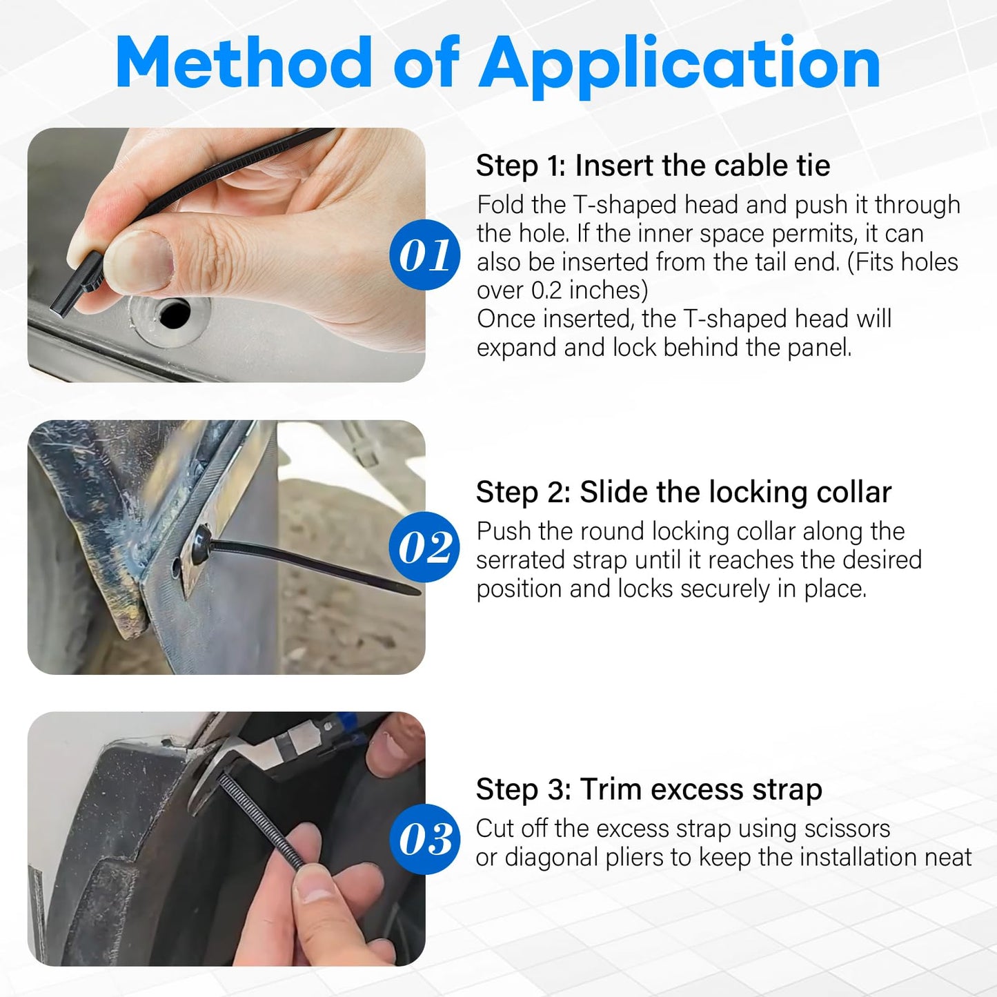 QINGLER 100PCS Nylon Universal Cable Tie Buckle, Upgrade Both-side Self-Locking Zip Tie Clips, Auto Parts Fastener for Car Fender Trunk Repair, Bumper Retainer, Wire Bundling