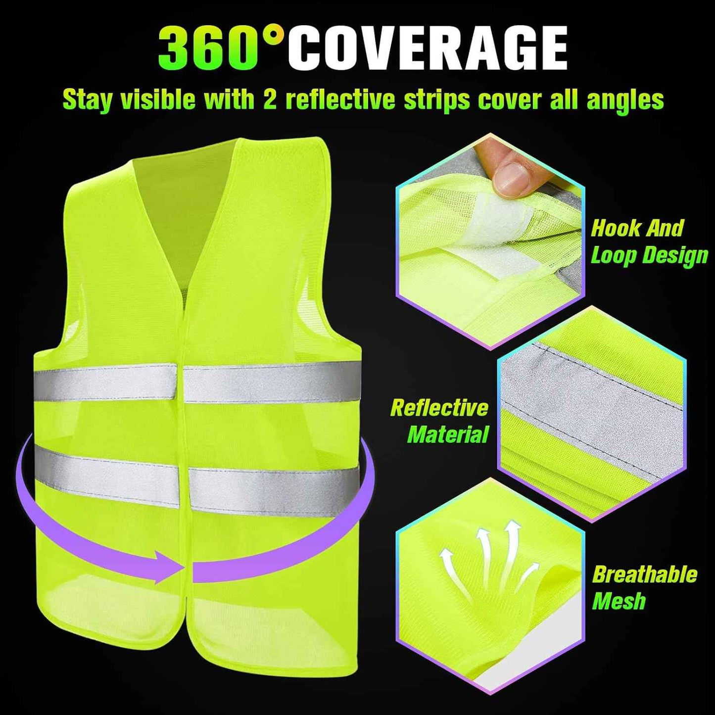 High Visibility Reflective Safety Vest for Men & Women - Bulk Security Mesh Vest for Work, Cycling & Running