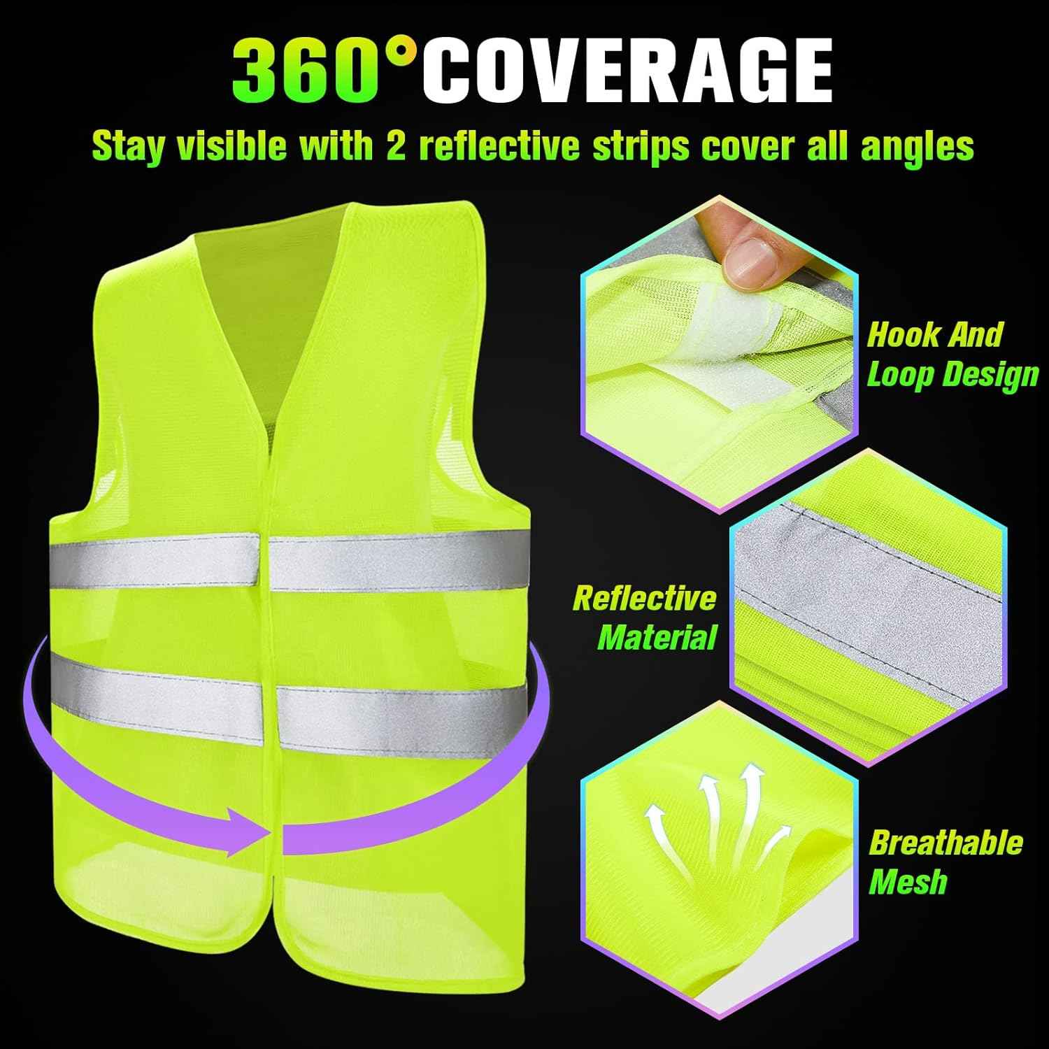 High Visibility Reflective Safety Vest for Men & Women - Bulk Security Mesh Vest for Work, Cycling & Running