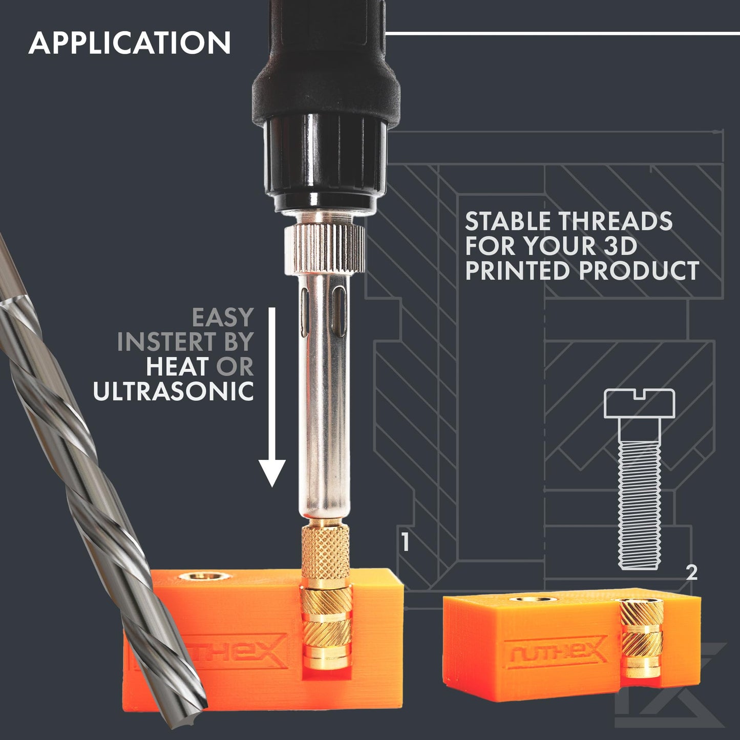 ruthex M6 Threaded Inserts Short - 25 Pieces RX-M6x6.8 Brass Heat Set Insert for Plastic Parts - Metric knurled - Insert by Heat into 3D Printing Component