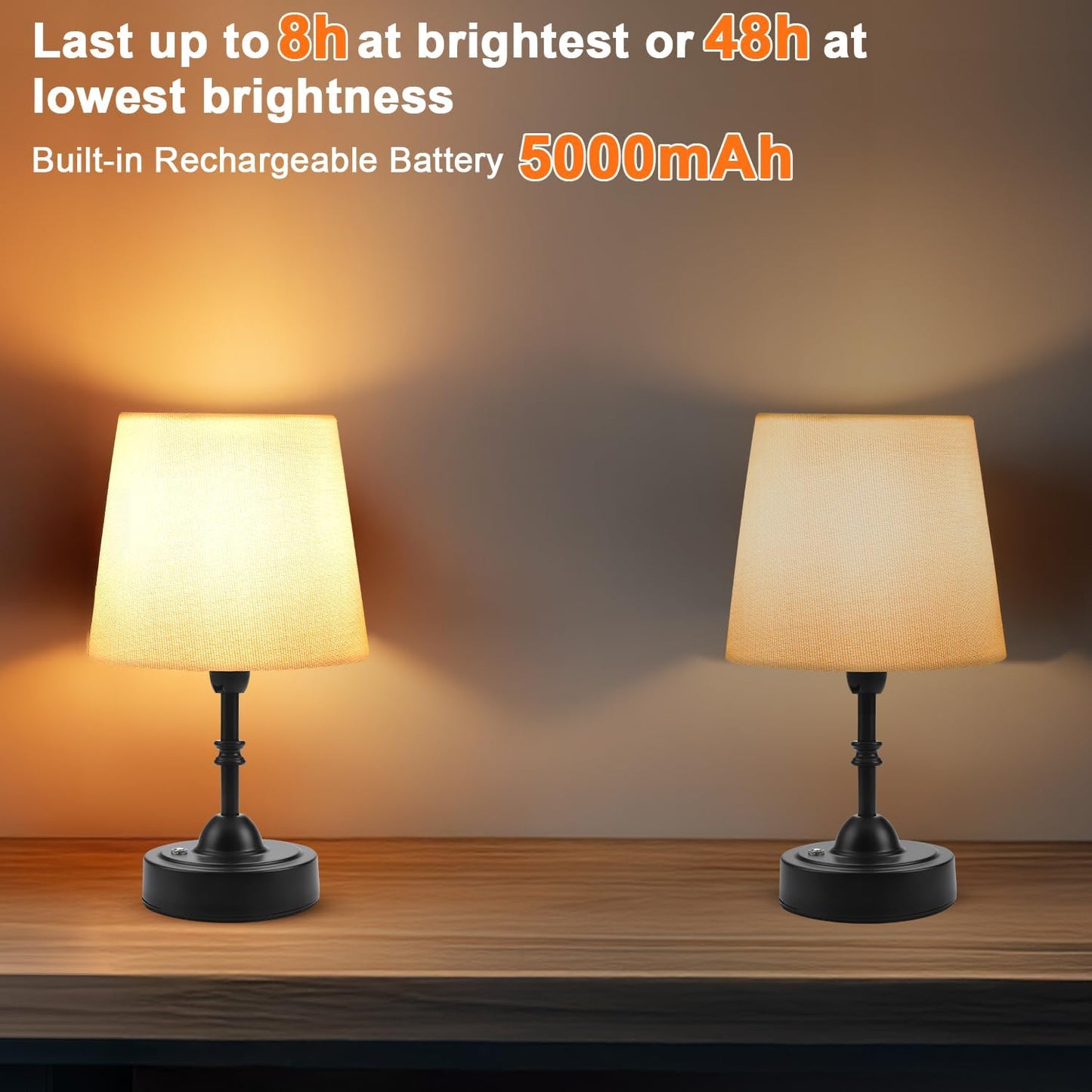 Rechargeable Cordless Touch Table Lamp - 5000mAh Battery, 3-Level Dimmable, Portable Brass Night Light for Home & Patio