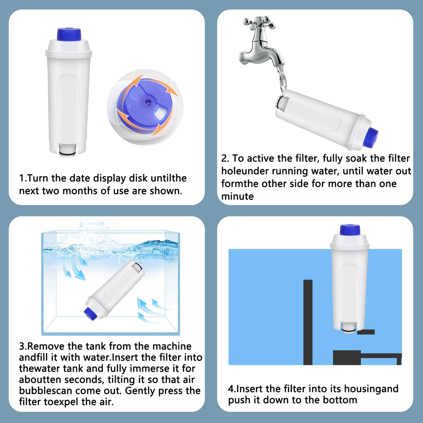 2 Packs DLSC002 Coffee Machine Filters Replacement for DeLonghi Coffee Machines, Water Filter Cartridges Activated Carbon Softener, Compatible with ECAM, ESAM, ETAM, BCO, EC