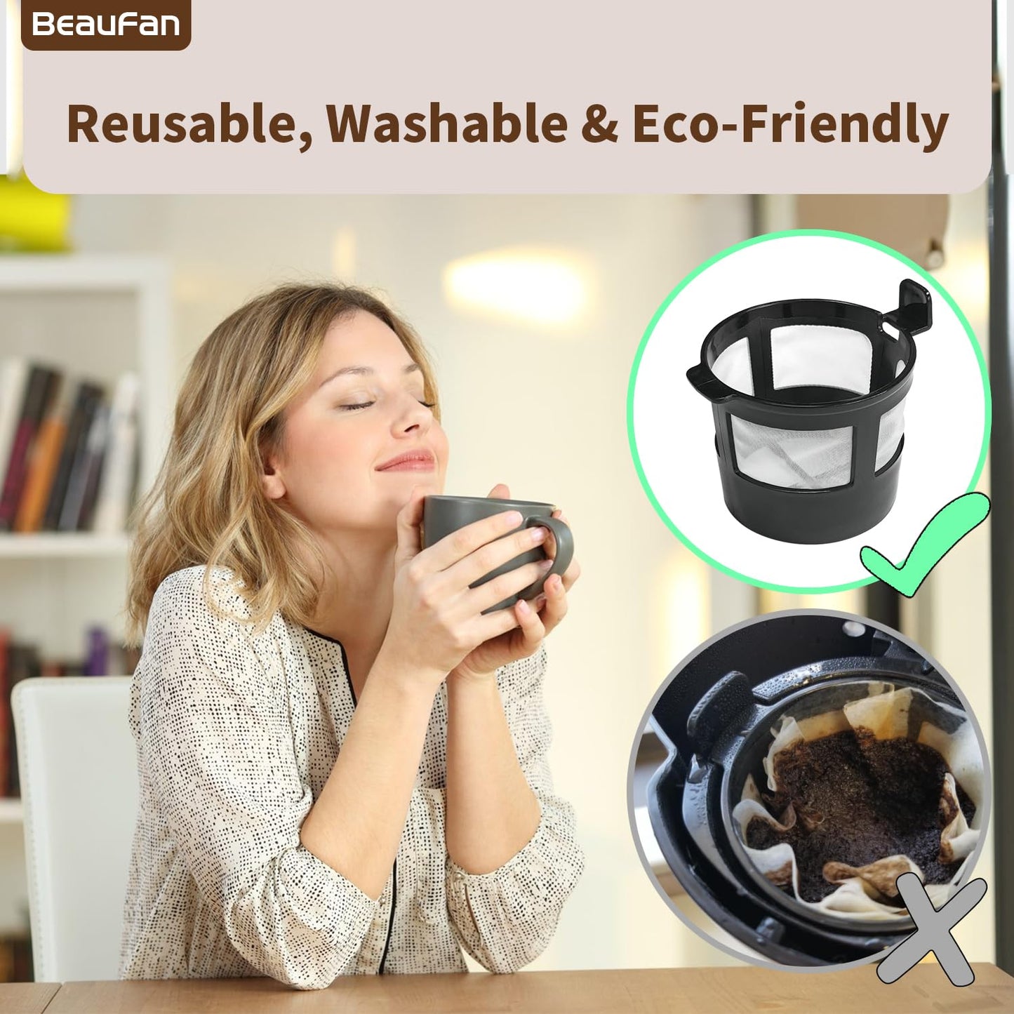 Beaufan 1 Pack Reusable Coffee Filter Compatible with BLACK+DECKER CM618 Single Serve Coffee Maker