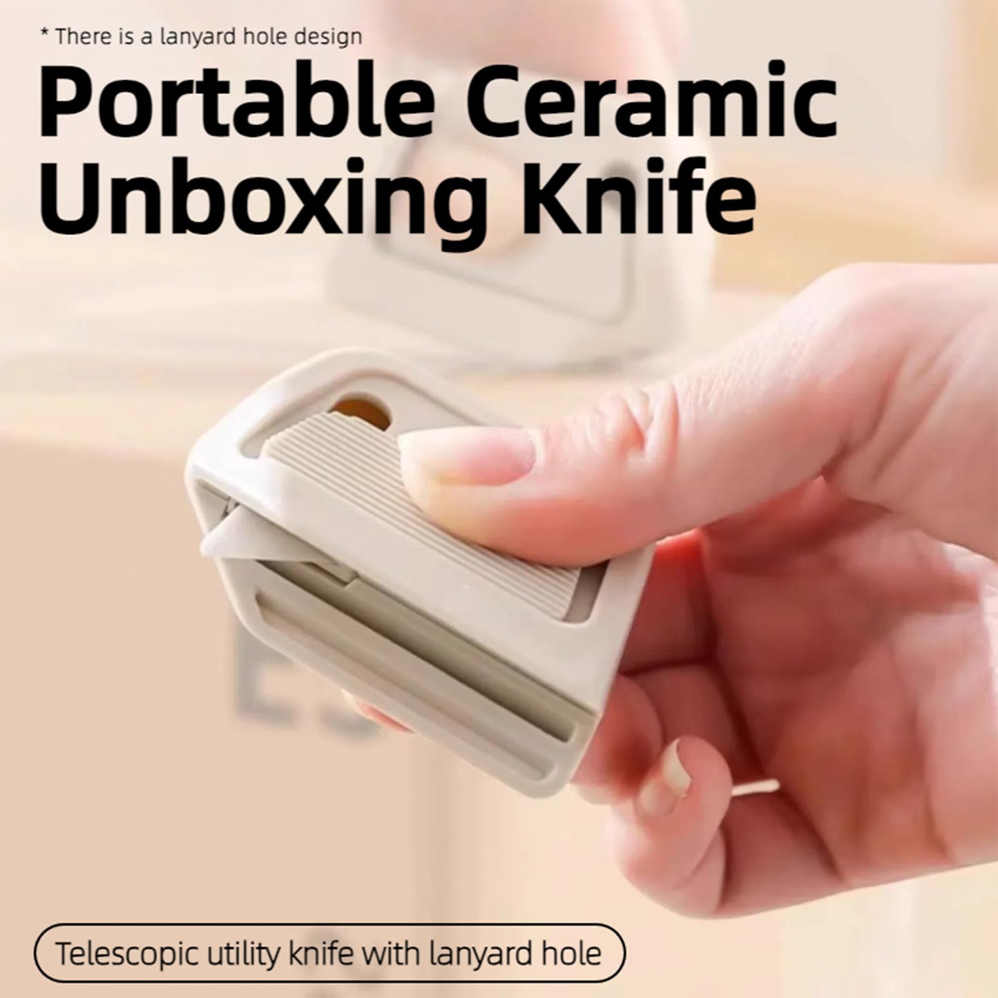 2025 New Portable Ceramic Unboxing Knife, Mini Magnetic Carton and Package Opener Box Cutter,Retractable Utility Knife Ceramic Blades with Lanyard Hole (White 2Pcs)