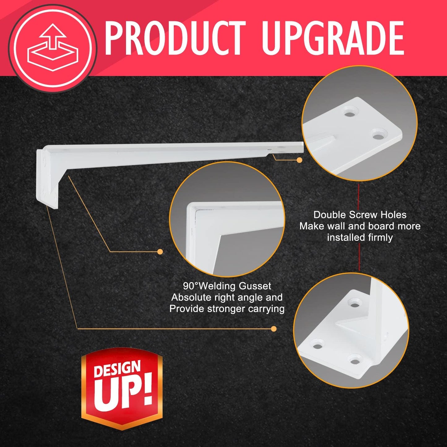 CLT Shelf Bracket( White) , 18” Quarter Inch (1/5") Thick- Max Load: 550 lb Rustic Industrial Modern Farmhouse Heavy Duty Corner Brace Joint Right Angle Bracket for DIY Table Bench, Pack of 6