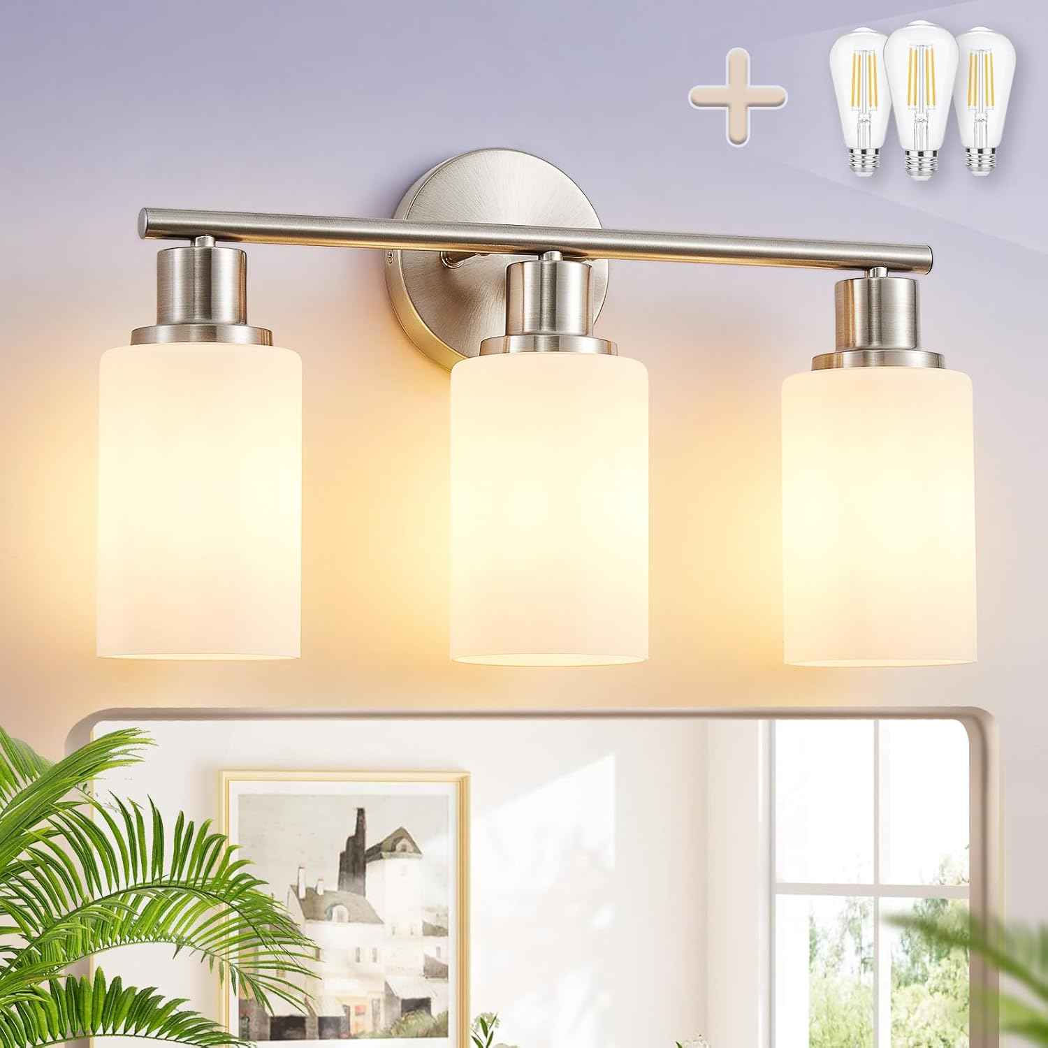 Modern Black 3-Light Bathroom Vanity Light Fixtures with Clear Glass Shades - 2 Pack