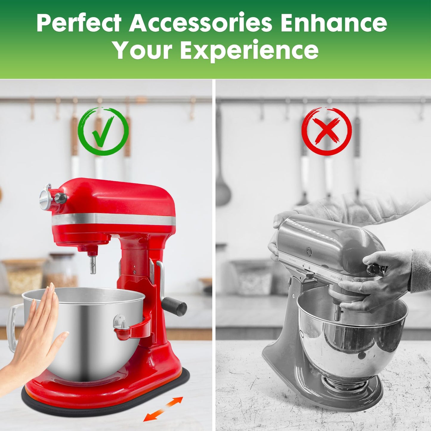 Mixer Sliding Mat for Kitchen Aid - Kitchen Counter Appliance Slider Mat Mixer Attachment for Kitchenaid 5-8 Qt Bowl Lift Stand Mixer, Mover Slider Pad Mixer Countertop Accessories Black