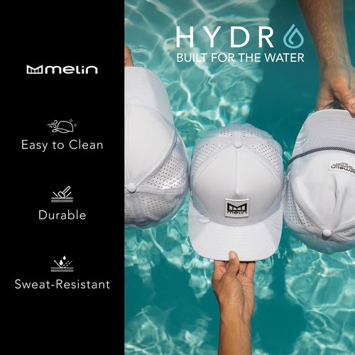 melin Trenches Icon Hydro, Steel Blue, Men's Performance Snapback Hats, Water-Resistant Fitted Flat Bill Baseball Caps for Men & Women, Golf, Running, or Workout Hat, Medium-Large