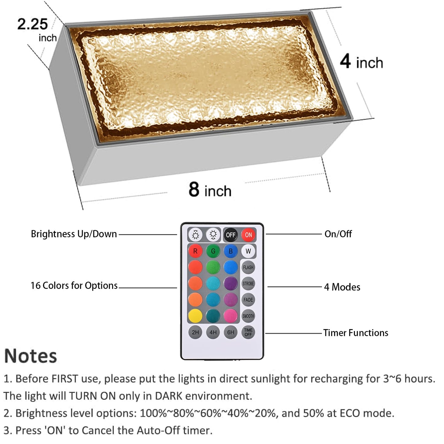 Dubofu Solar Paver Lights, 4x8 Brick Driveway Lights, IP67 Waterproof Outdoor Pathway Light, Recessed Landscape Lighting for Walkway, Patio, Garden, Lawn, Yard, Pool, Pavers, Warm White+RGB, 2 Pack