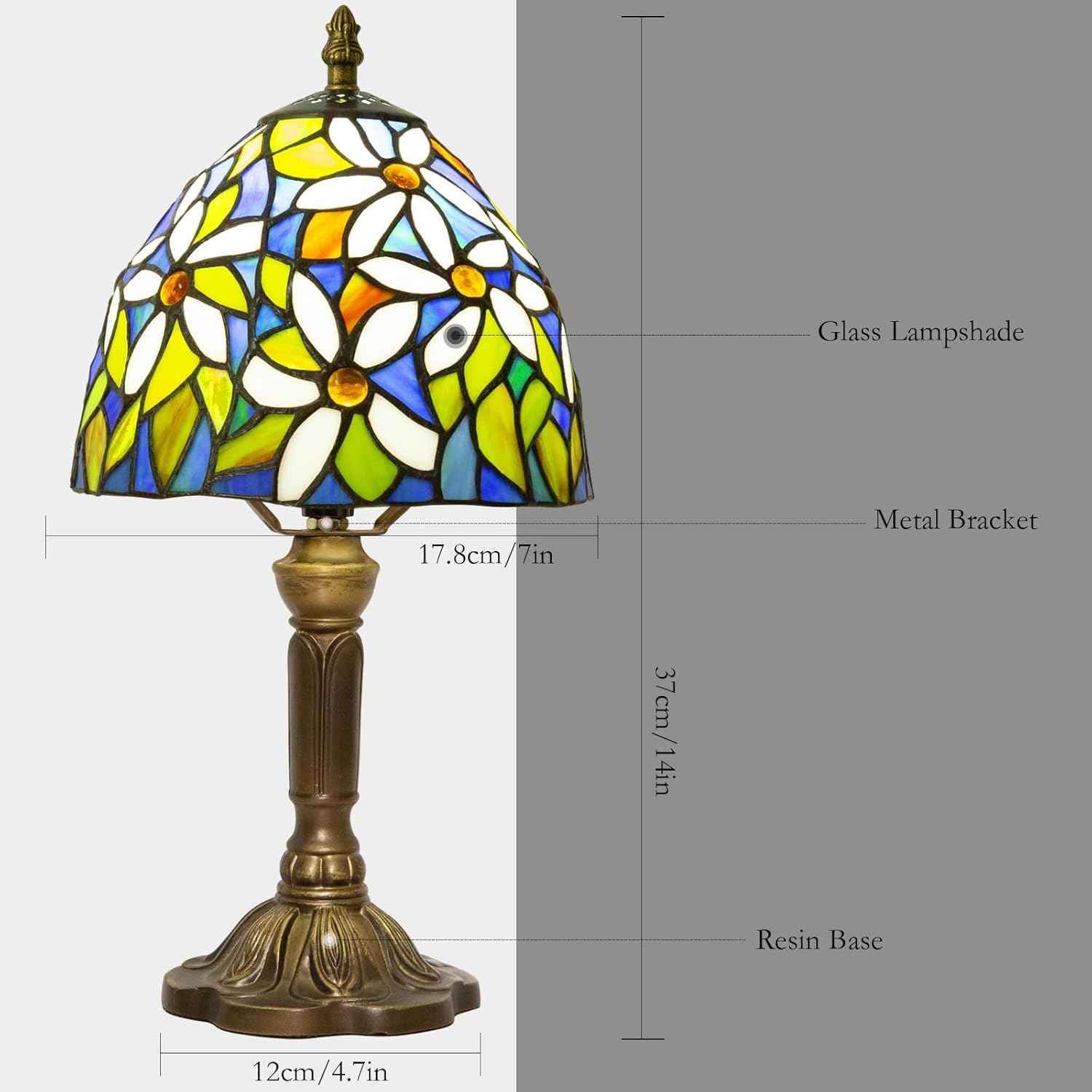 Tiffany Table Lamp - 8 Inch Antique Stained Glass, 3 Color Temperatures, Handcrafted for Bedroom & Living Room