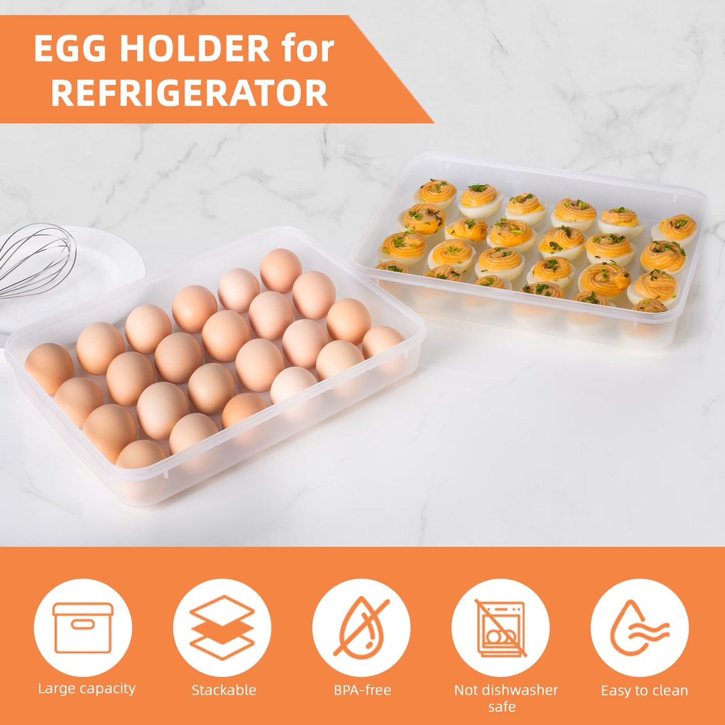 coxiecc Deviled Egg Containers with Lid, (Set of 2), Stackable Deviled Egg Carrier for 48 Eggs, Clear Egg Holder for Fridge with Lid, Portable Plastic Deviled Egg Tray for Party, Easter Eggs Tray