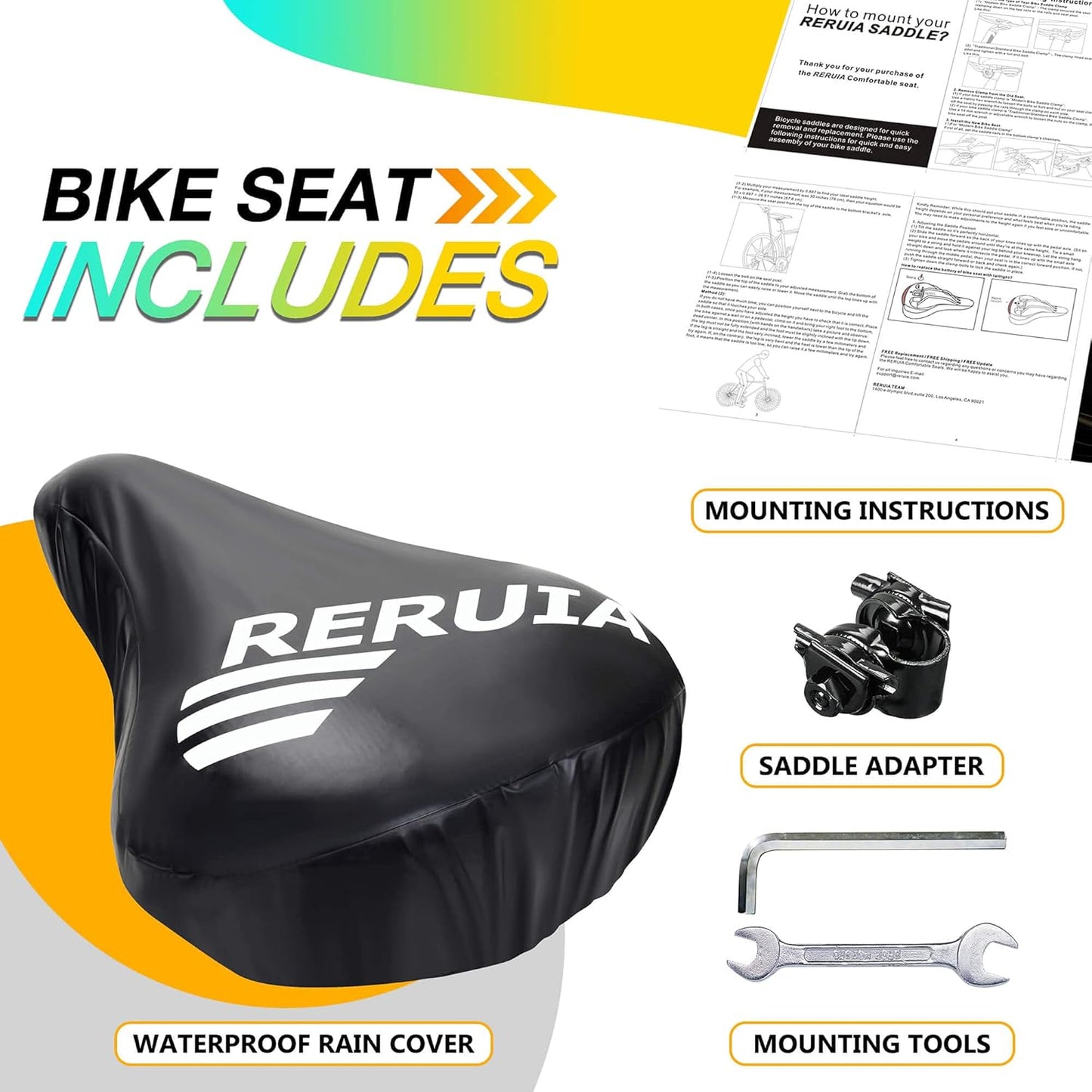 Skiennix Large Comfortable Bike Seat - Oversized Memory Foam Padded Saddle | Waterproof Leather Cover