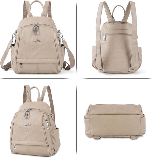 Angel Kiss Small Backpack Purse - Soft Vegan Leather Women's Fashion Handbag with Removable Strap | Apricot