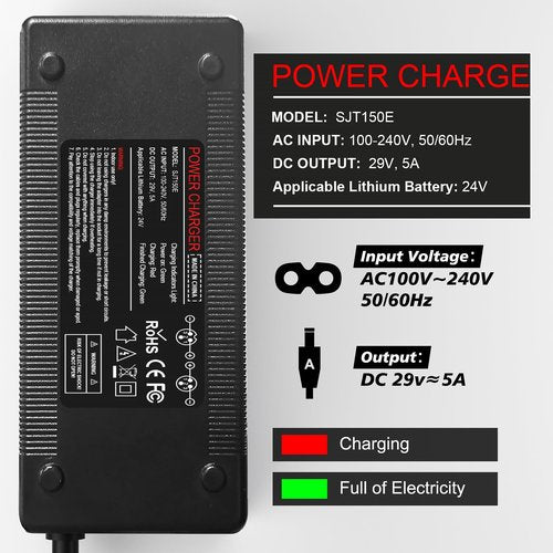 29V 5A 3-Pin Male XLR Connector Battery Charger for Lakematic, Jazzy Power Chair, Drive Medical, Shoprider, Pride Mobility, Golden Technologies, Rascal 200T/500T/301 PC 24BC5000TF-1