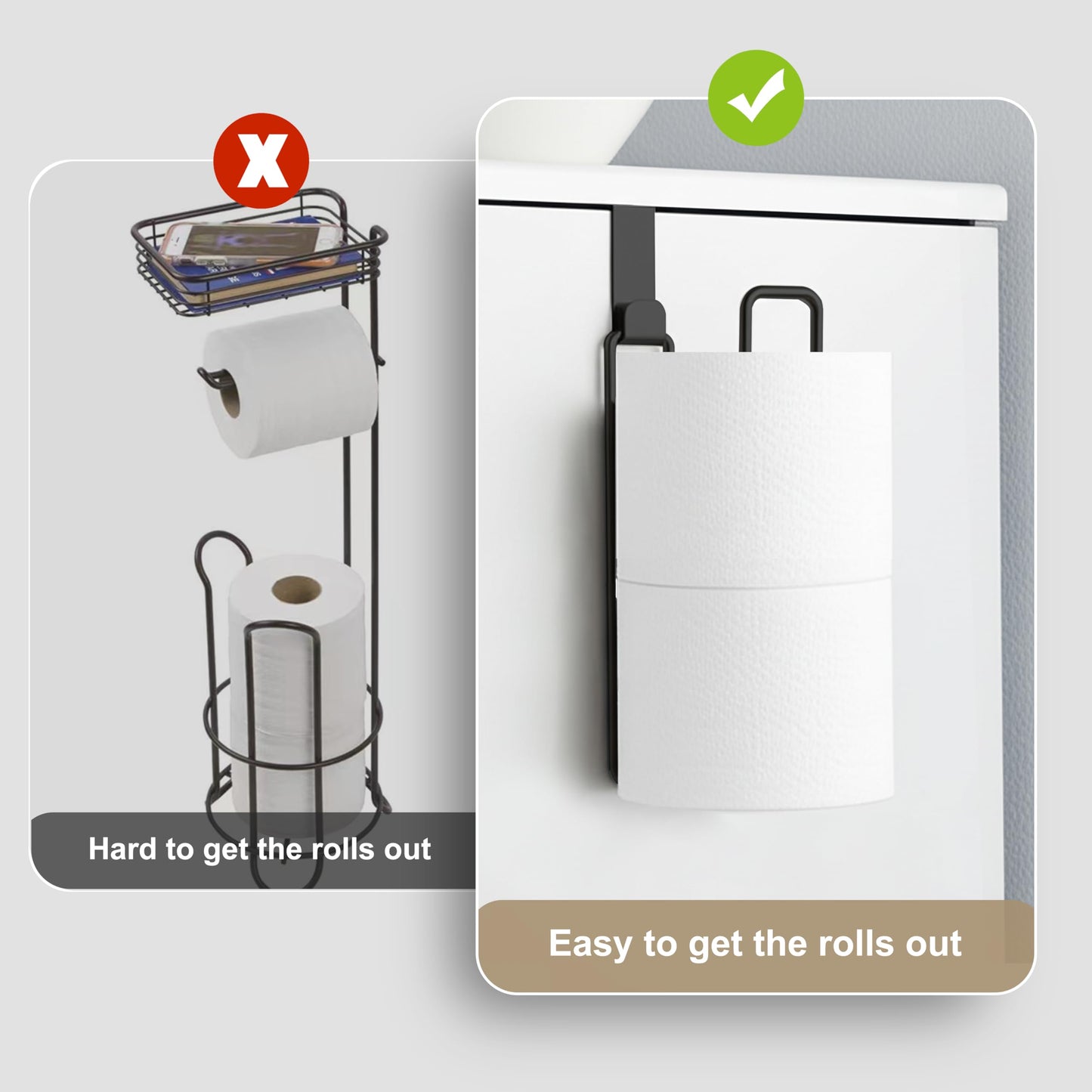 Matte Black Toilet Paper Holder Wall Mount, Storage Extra 2 Roll Tissue, Over The Tank Toilet Paper Holder, Tissue Holder for Bathroom Organizer, Small Bathroom Essential for New Home, 1Pcs