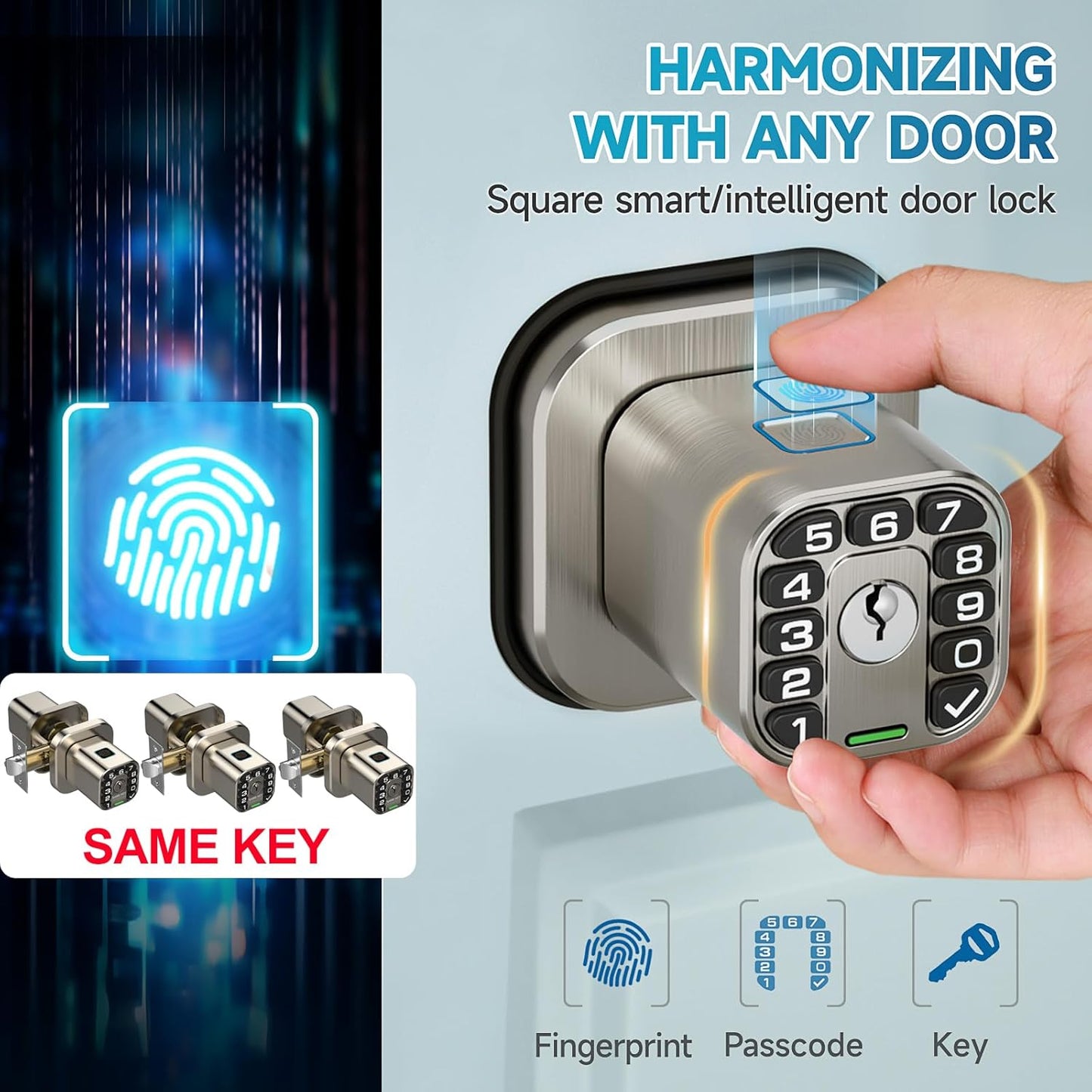 Smart Biometric Fingerprint Door Lock with Keypad - Keyless Entry, Waterproof, Auto Lock - Matte Black