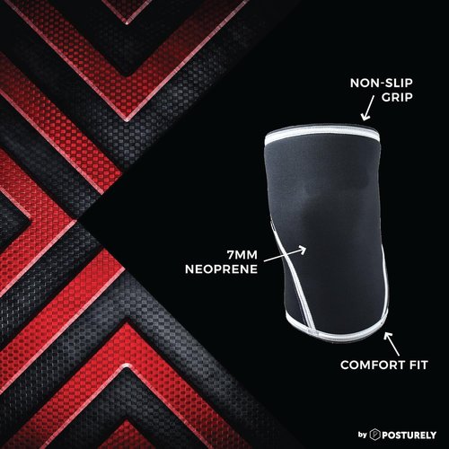 POSTURELY Knee Sleeve 7mm Neoprene Thick Compression Knee Brace Support for Weightlifting, Powerlifting, Squatting & Fitness Training for Women and Men Black (MEDIUM)