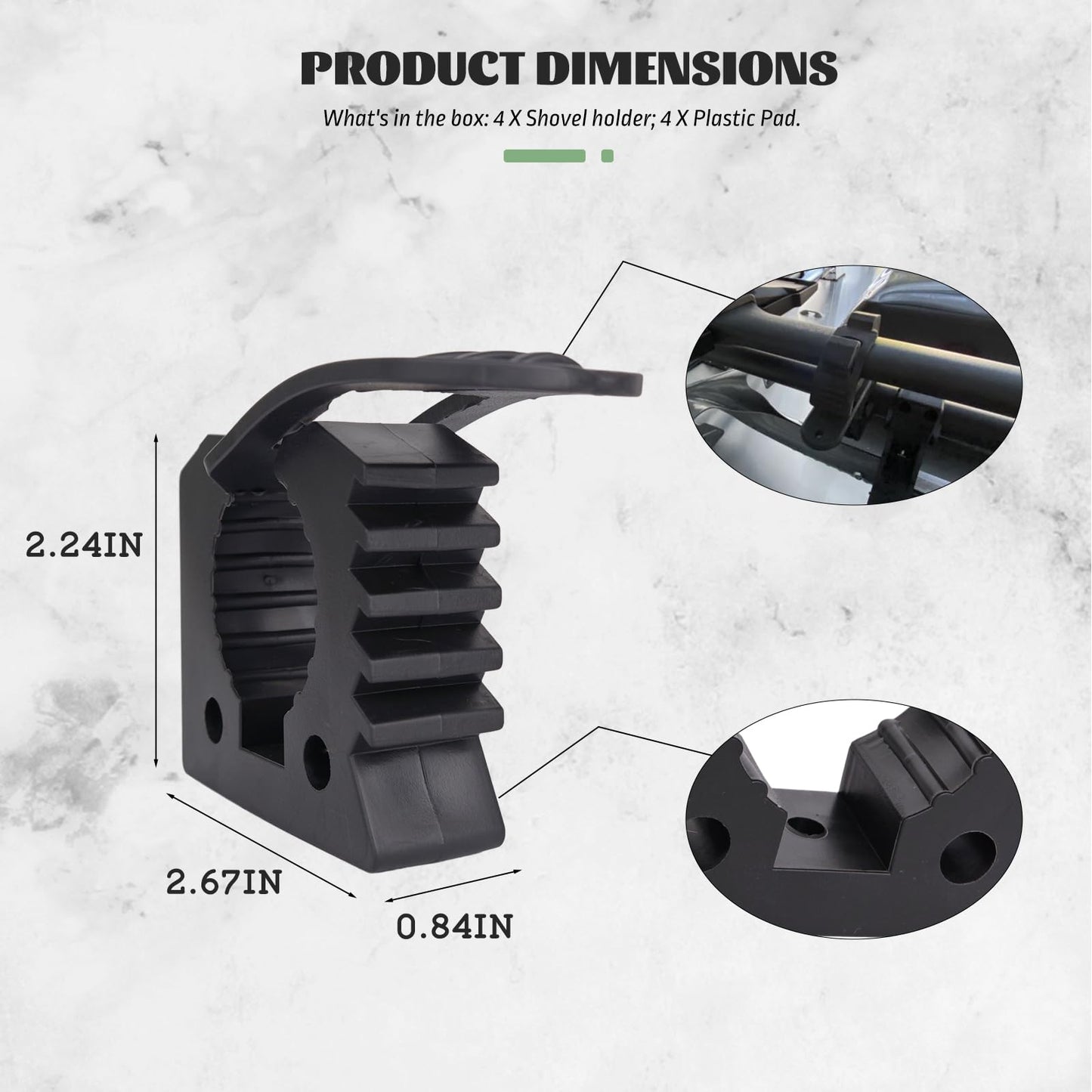 Quick-Release Clamp Mount Kit, Shovel Holder, Car Accessories for Roof Rack, 1-1/7" to 1-3/7" Diameter Tools (4Pcs), Black