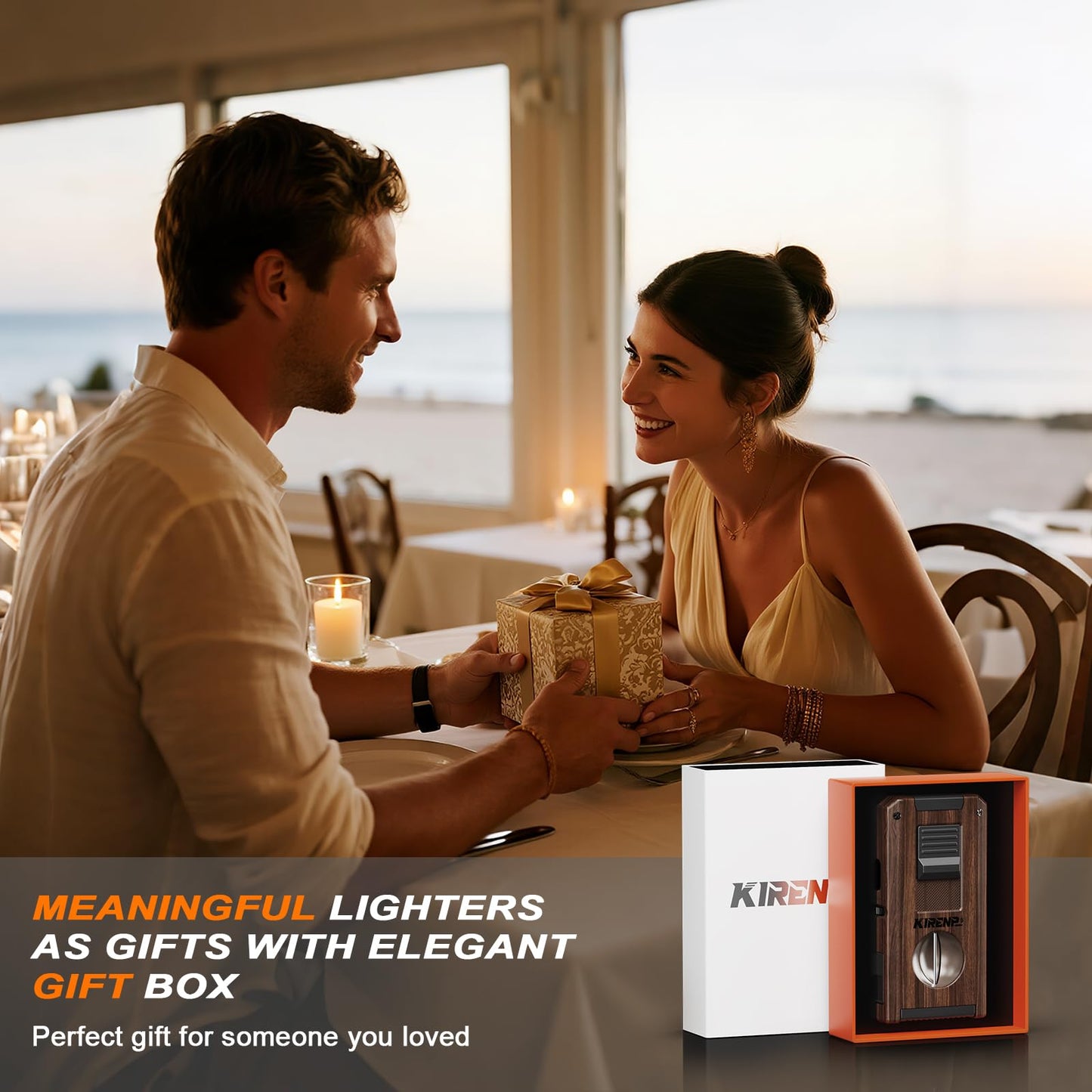 5-in-1 Multi-Torch Lighter with Dual Jet Flames, Auto-Pop Straight & V-Shape Shear, Punch, Holder, with Gift Box for Men, Refillable Butane Cool Lighters for Candle, Camping, Travel