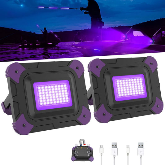 Rechargeable Waterproof LED Black Light - Cordless UV Flood Light for Parties, Body Paint & Night Fishing