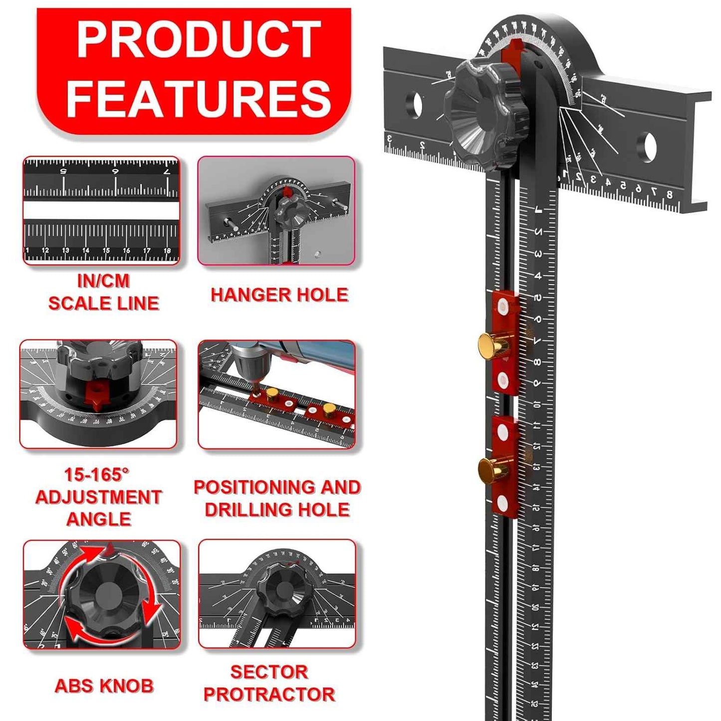 29-Inch Adjustable Woodworking T Square Ruler - Precision Angle Measurement Tool for Carpentry & Drafting